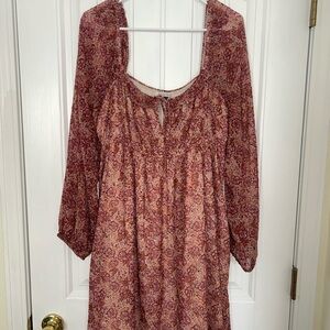 American Eagle Outfitters Long Sleeve Dress - Burgundy Floral